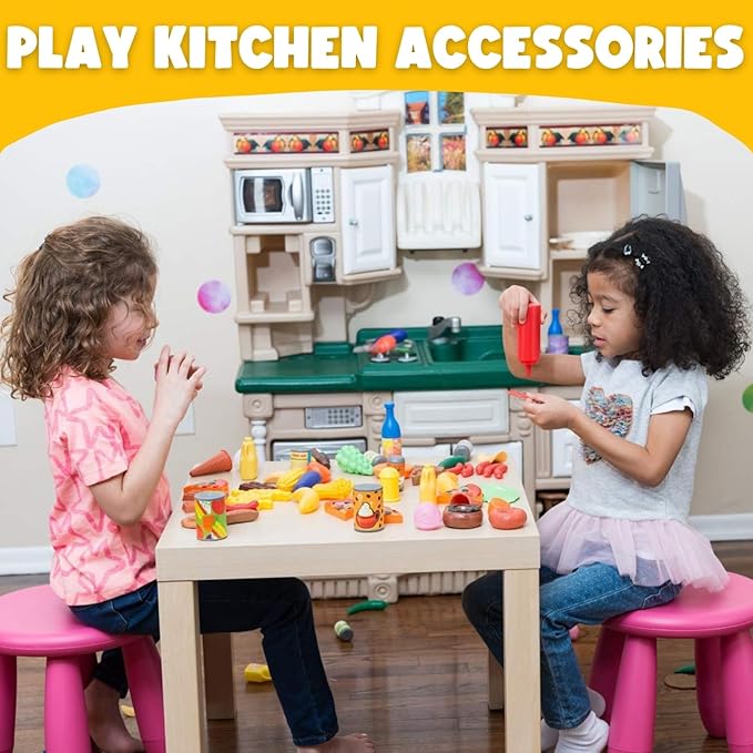 170 PCS Pretend Play Food Toys for Kids Kitchen - BPA-Free Mini Kitchen Accessories and Plastic Fake Food Toys with Veggies, Fruits, Pizza - Imaginative Play Set for Toddlers, Boys, Girls