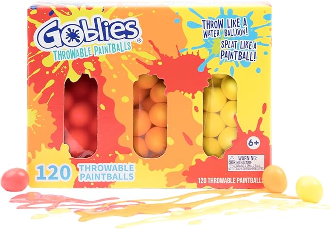 Goblies - Throwable Paintballs. Washable, Nontoxic, Plant-Based Toy for Outdoor Fun Games for Kids 6+. Pack of 3 (120 Count, Red/Orange/Yellow)
