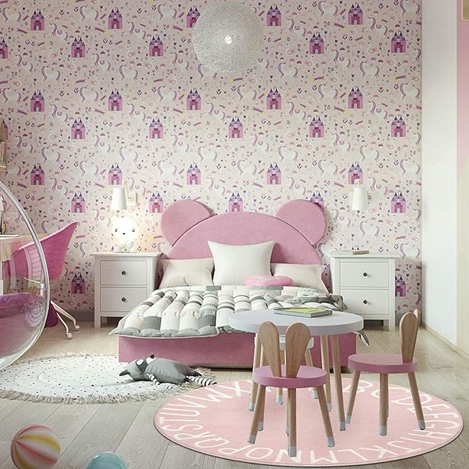 Topotdor Round Kids Play Rug Alphabet Nursery Area Rug Extra Large Soft Crawling Play Mat for Children Toddlers Bedroom (71 inch, Pink)