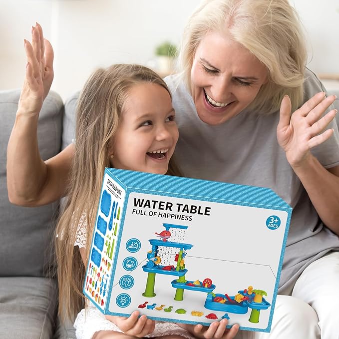 Water Table for Toddler, Rain Shower Splash Pond Toddler Water Table, Kids Water and Sand Activity Sensory Play Table, Summer Outdoor Toys for Toddlers 3-5 4-8 Years Old Boys Girls