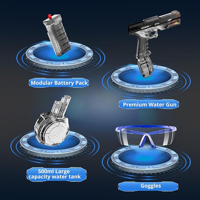 Skirfy Electric Water Gun with Realistic Gun Muzzle Flash for Kids Adults,High Powered Waterproof Water Pistol with High Capacity,Ideal Outdoor Swimming Pool Beach Toys-Black