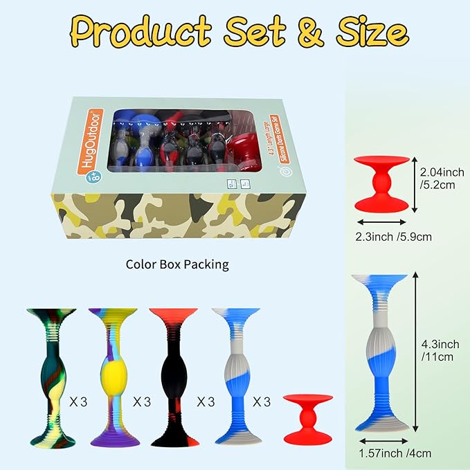 HugOutdoor 4.3 "Large Size 12Pcs 4 Colour Suction Cup Dart Silicone Sucker Soft Darts Kids Sticky Toys Indoor Outdoor Sports Throwing Games