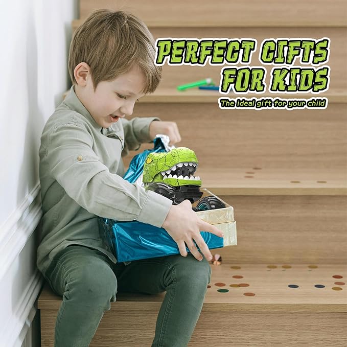 Dinosaur Remote Control Car, 360° Rotating RC Stunt Car Dinosaur Monster Truck Toys with Spray, Light & Sound,2.4GHz All Terrain Indoor/Outdoor Toys for Kids 3-12 Christmas & Birthday (Green)