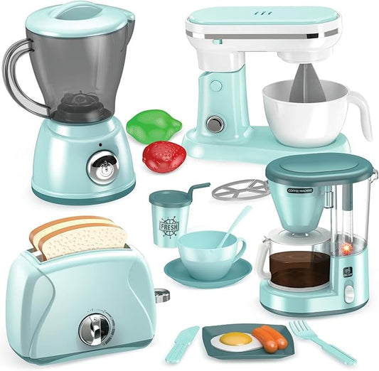 Shemira Play Kitchen Accessories, Pretend Kitchen Appliances Toy Set with Coffee Maker, Blender, Mixer, Toaster, Toys for 3 4 5 6 7 8 Year Old, Birthday Gifts for Kids Age 3-5 4-6 6-8 Girls