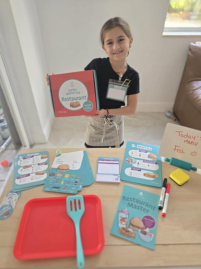 Tovla Jr. Real Restaurant Cooking Set for Kids | Montessori-Inspired STEM Kit for Ages 4+ | Hands-On Cooking Tools, Visual Recipe Cards, Educational Gift for Aspiring Chefs