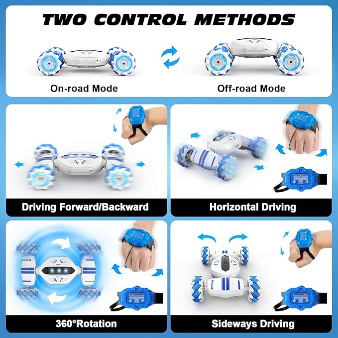 Remote Control Car RC Car, Gesture Sensing RC Stunt Car Boys Toys for 6-8 Years Old, Best Birthday Gifts for Kids, 4WD, 2.4Ghz, 360° Rotating, 2 Control Modes Control Transformer Toys Twist Cars