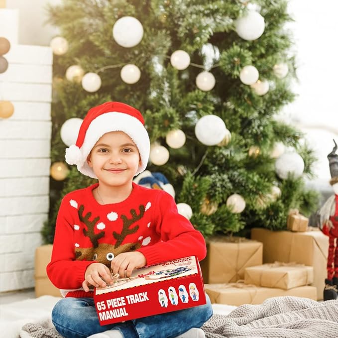 Wooden Train Set 65PCS, Toy Train Sets with All-Wood Double Sided Train Tracks for Boys & Girls Fits Thomas, Brio, Melissa and Doug...(65PC)