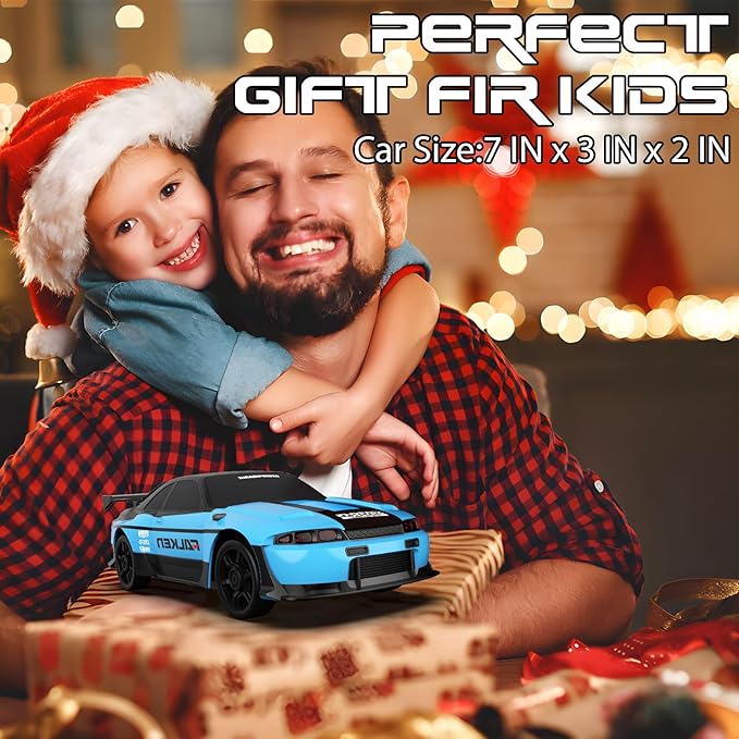 Remote Control Car, 1/24 Scale RC Drift Car, 4WD 15KM/H High Speed RC Cars, Racing Sport Toy Car with LED Lights, Racing Tire, Birthday for Kids Boys Girls, Rechargeable Battery