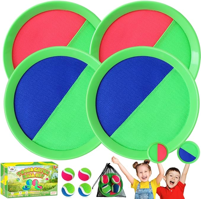 ZMLM Toss Catch Ball Beach Toy: Upgraded Kid Outdoor Game Pool Backyard Lawn Sport Activity Fun Outside Indoor Family Set for Age 3-12 Girl Boy Kid Birthday Summer Gift with 4 Paddles 4 Throw Balls