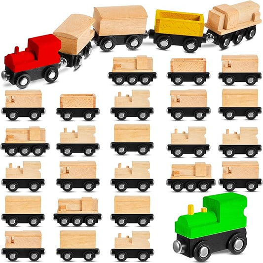 30 Pcs Vivid Unfinished DIY Wooden Trains 5 Styles Unpainted Cars Toys for Railway Paint Project Wood Trains for Birthday Party Theme Decorations Crafts Supplies