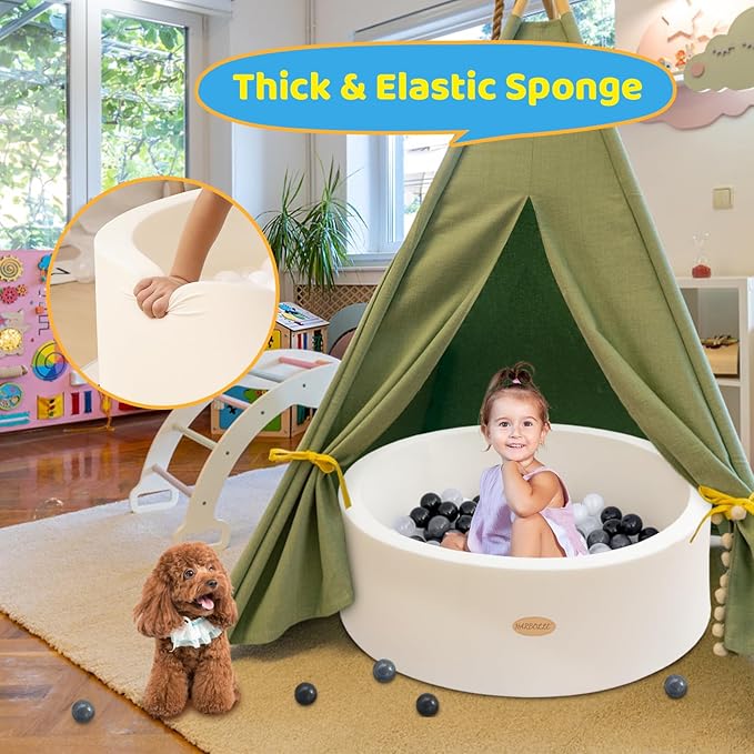 Baby Ball Pit 35.4" Soft Round Memory Foam Ball Pits NOT Included Balls Indoor Outdoor Playpen for Babies Toddlers Kids Great Gift for Girls Boys, White