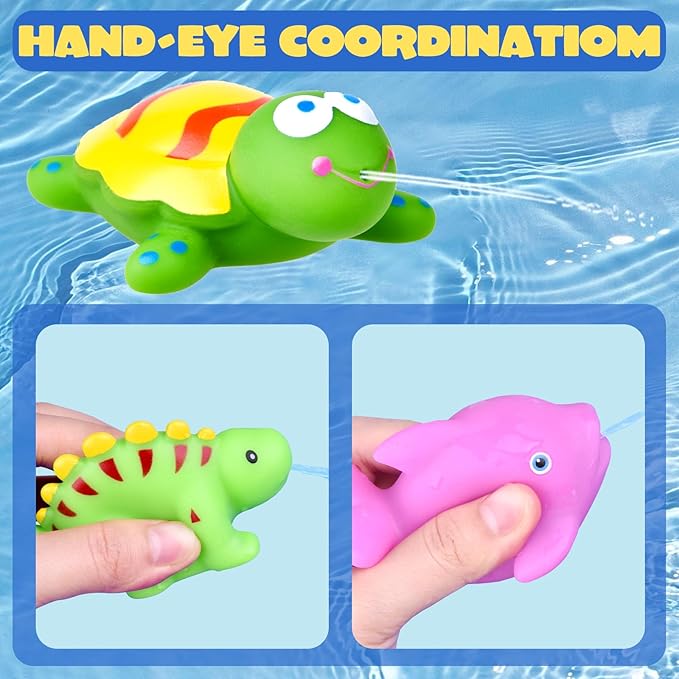 FUN LITTLE TOYS 24 Pcs Bath Toys for Toddlers, Sea Animals & Cars Squirter Water Toys,Bathtub Toys with Storage Bag, Baby Bath Toys, Toddler Pool Toys for Kids Party Favors Age1-3