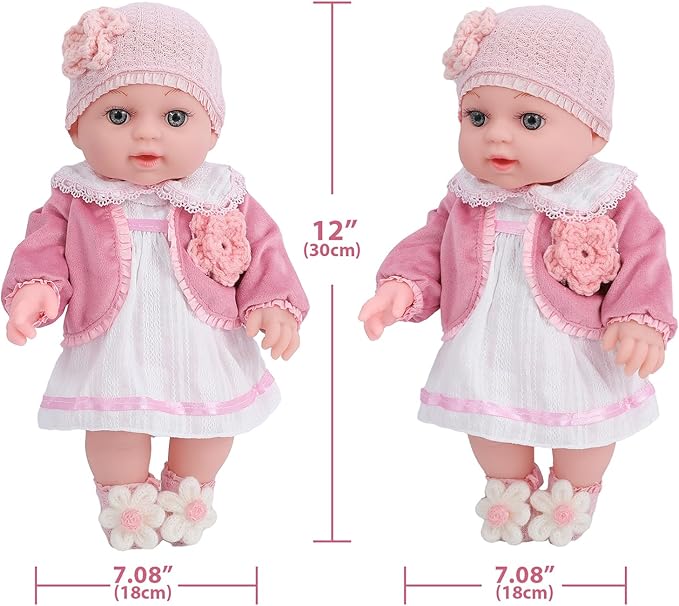 12" Girl Baby Dolls Playset Adoption Baby Doll with Clothes Accessories Include Outfits,Pacifier,Disposable Diaper,Blanket,Feeding Bottle Toy Stuff for Toddler 3 Ages and Up