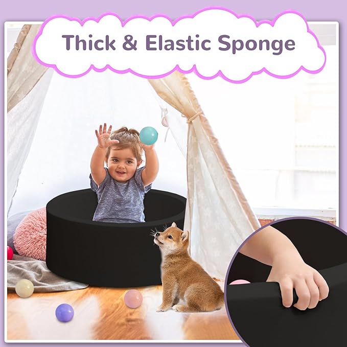 Baby Ball Pit 27.6" Soft Round Memory Foam Ball Pits NOT Included Balls Indoor Outdoor Playpen for Babies Toddlers Kids Great Gift for Girls Boys, Black