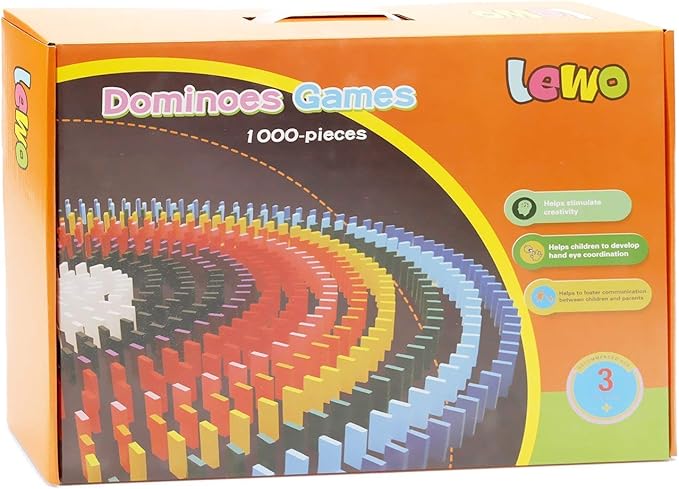 Lewo 1000 PCS Dominoes Set for Kids Wooden Building Blocks Bulk Dominoes Racing Tile Games with Extra 11 Add-on Blocks and Storage Bag