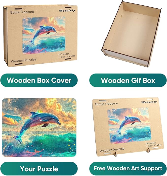 Wooden Puzzle for Adults, Dolphin Wooden Jigsaw Puzzles(19.1 * 15.2in-500pcs), Beautiful Wooden Puzzle with Box Birthday Gifts for Adults and Kids Family Game