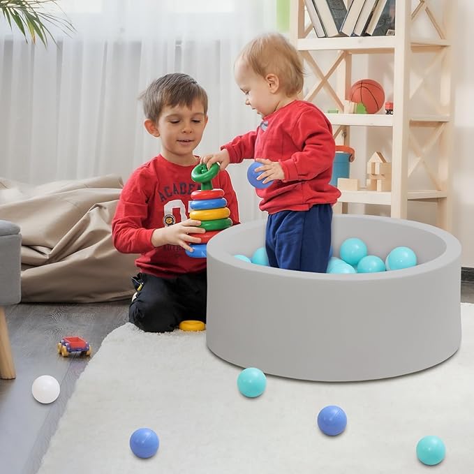 Baby Ball Pit 27.6" Soft Round Memory Foam Ball Pits NOT Included Balls Indoor Outdoor Playpen for Babies Toddlers Kids Great Gift for Girls Boys, Gray