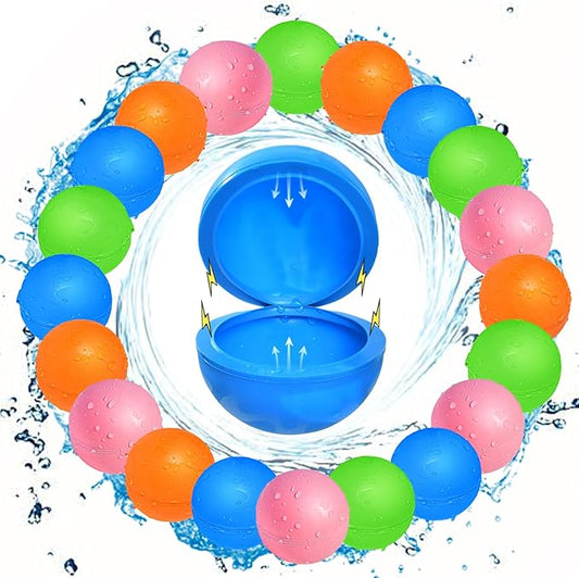 20 Pcs Reusable Water Balloons, Pool Beach Water Toys for Boys and Girls, Outdoor Summer Toys for Kids Ages 3-12, Magnetic Water Ball for Outdoor Activities