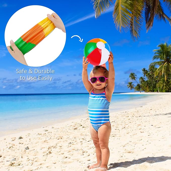 Aodaer 30 Pieces Kids Neon Sunglasses Bulk and 30 Pieces Inflatable Beach Balls 8-12 Inches for Beach Pool Party Favors Rainbow Inflatable Swimming Pool Balls for Water Games Toys Summer Supplies