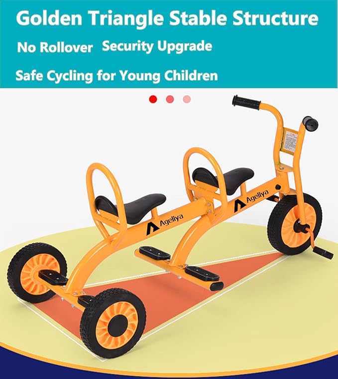 Kids Tricycles for Preschoolers Ages 3+, Ideal Outdoor Playground & Daycare Yard Trike with Passenger Seat, Durable Metal Pedal Kids Tandem Tricycles, Sturdy Carbon Steel Frame, Solid Rubber Tires