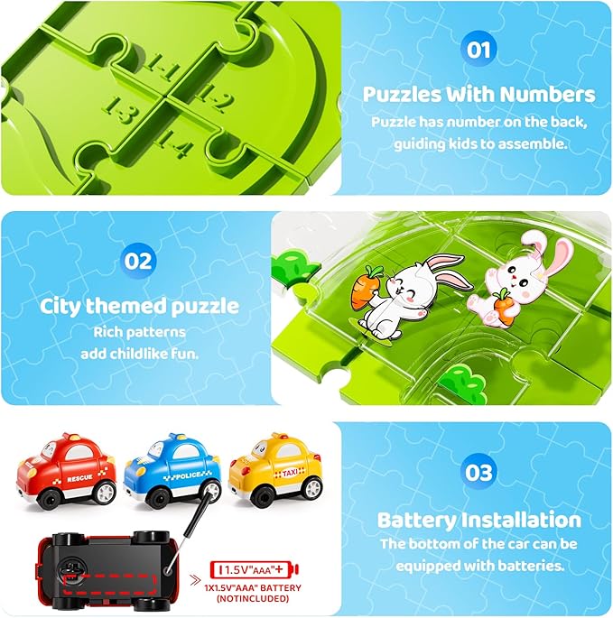 64 PCS Puzzle Race Track Car Set Toys for Kids Boys, Puzzle Tracks Car Toys for Boys Ages 3-5 4-6, Toddler Toys Gifts for 3 4 5 Year Old Boys, Ideal 3 4 5 6 Year Old Boys Birthday Gifts