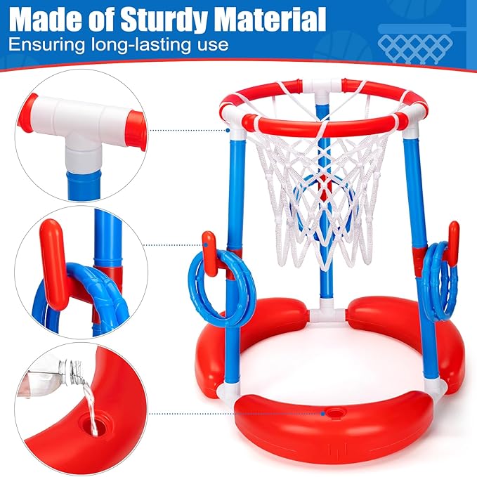 GMAOPHY Pool Basketball Hoop, 2-in-1 Poolside Floating Pool Basketball Game, Swimming Pool Games for Kids Adults Indoor Outdoor Play, Water Play Toy Family Party, Includes Hoop, Balls, Pump