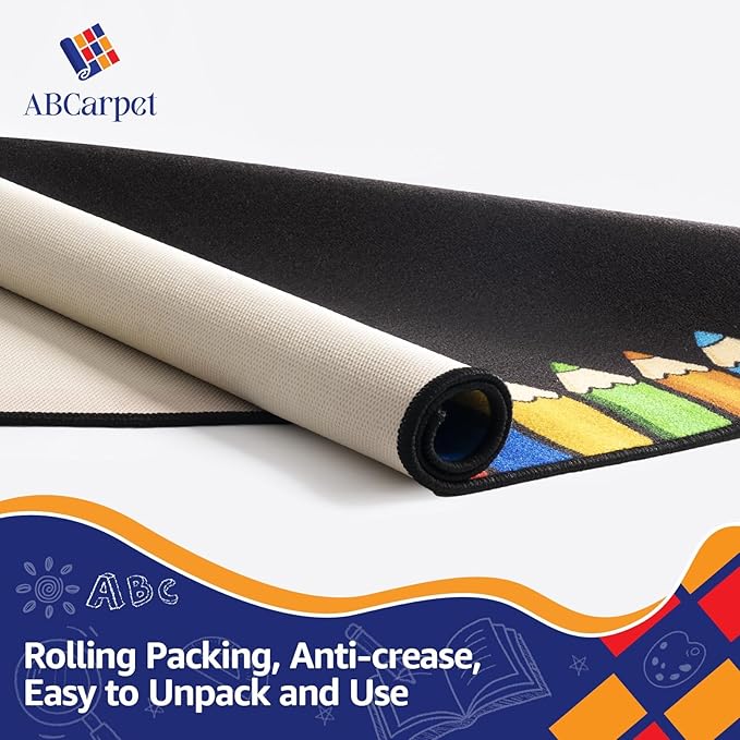 Classroom Rug Carpet for Elementary School Daycare Nursery Rug Non Slip Soft Washable Seating Rug Seats Teacher Rug Colorful Foldable Rolling Packing (6.5 x 9.8ft, B014-ColorCard-Economy)