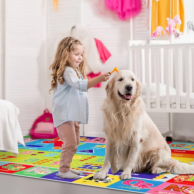 Baby Play Mat Kids Rug for Floor, Playmat for Kids Toddlers Infant, Extra Large Thick Playtime Collection ABC, Numbers, Animals Educational Area Rugs for Playroom (78.7X59 Inch)