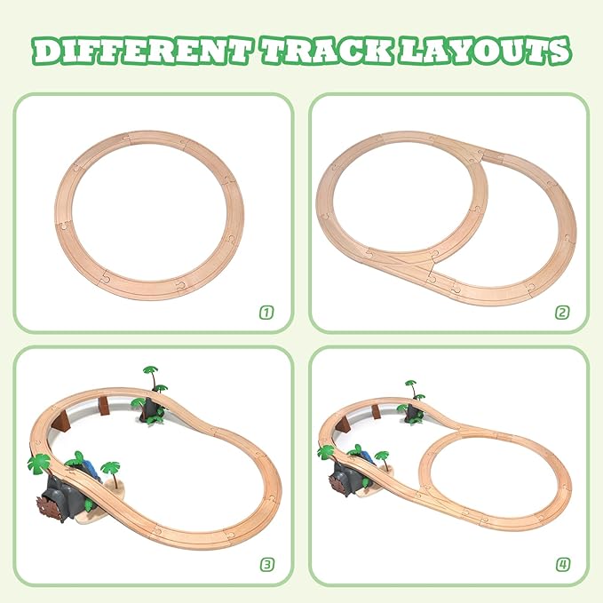 80Pcs Wooden Train Set, Dinosaur Wooden Train Track Set, Wood Toy Train Set for Toddlers 2-4, Train Toys for Toddlers 3-5, Fits Thomas, Fits Brio, Fits Melissa and Doug