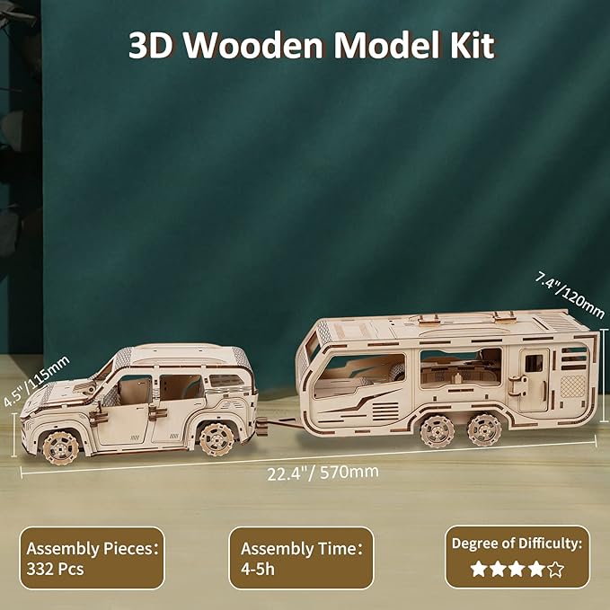 3D Wooden Puzzle for Adults, Trailer Mechanical Car 3D Jigsaw Puzzles, DIY Model Building Kit Handicraft Wood Craft Hobbies Toy, Birthday for Hobbyist 14+ Teens Family Women Men, 323 Pieces
