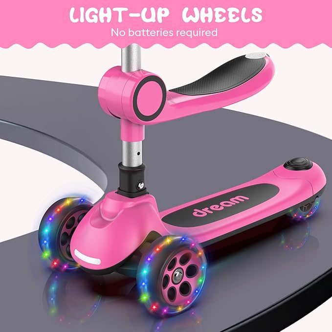 Kids Kick Scooter,Adjustable Height Handlebars and Removable Seat Scooters for Kids,3 Lighted Wheels Anti-Slip Deck Toddler Scooter for Boys & Girls Aged 3-12 up to 132 Lbs.