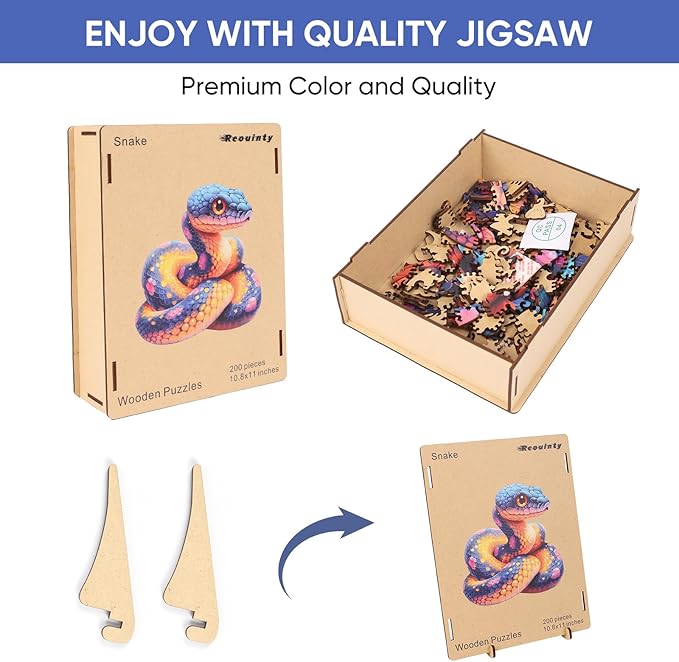 Wooden Puzzle for Adults, Snake Wooden Jigsaw Puzzles(10.8 * 11in-200pcs), Medium,Unique Shape Adult Puzzles,Irregular Wood Puzzles Creative Gift for Adults and Kids Family Game
