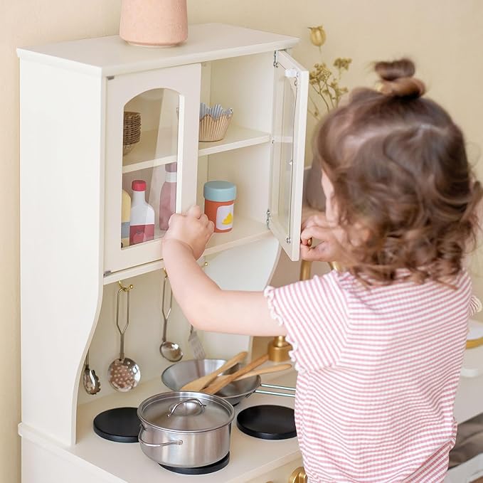 Tiny Land Play Kitchen for Kids with Storage System, Toy Kitchen Set with Plenty of Play Features Gift for Ages 3+