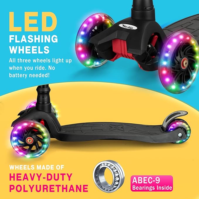 Scooters for Kids Age 3-5, Kick Scooter for Boys Girls Toddlers, 4 Adjustable Height, AEBC-9 Bearing, 3 Light Up Wheels, Outdoor Activities for Children from 3 to 12 Years Old