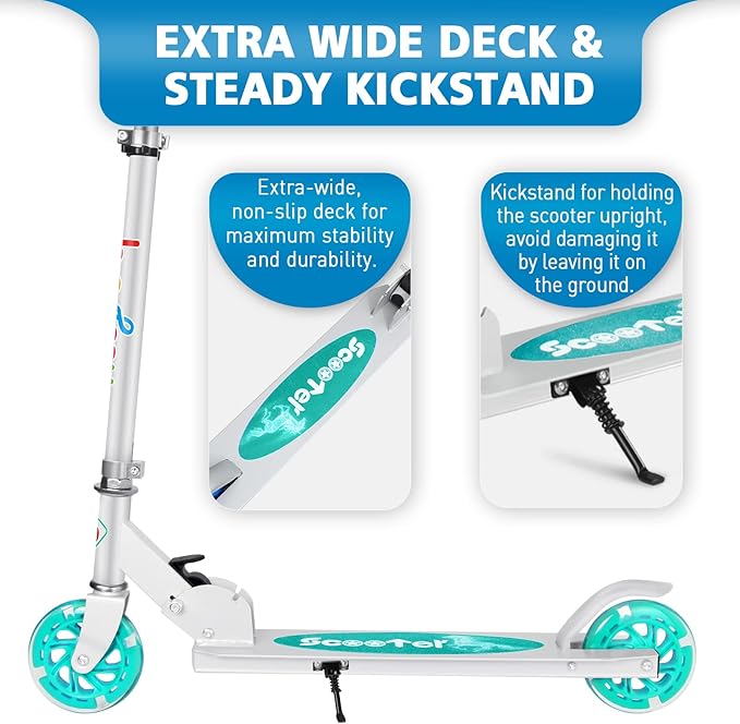 BELEEV V1 Scooters for Kids, 2 Wheel Folding Kick Scooter for Girls Boys, 3 Adjustable Height, Light Up Wheels, Lightweight Scooter with Sturdy Frame, Kickstand for Children 3 to 12 Years Old