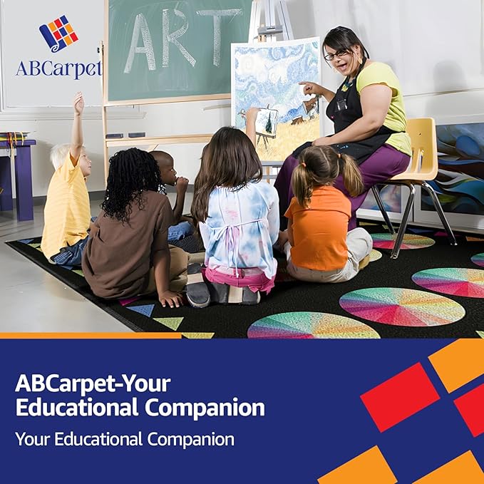 Classroom Rug Carpet Elementary School Nursery Library Circle Time Rug Non Slip Soft Washable Seating Reading Colorful Rolling Packing Teacher Rug (Multi Color, 8'6" x 6'7" (Rectangular))