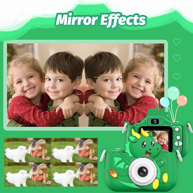 goopow Kids Selfie Camera Toys for Girls Age 3-9, Digital Video Camera Toy with Protective Cover,Christmas Birthday Festival Gifts for 3-9 Year Old Girls Boys- 32GB SD Card Included (Green-H25)