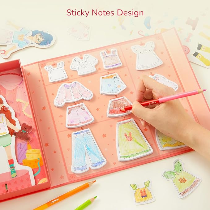 Mideer Paper Doll Kits, Reuseable Dress Up Paper Doll with Storage Box, DIY Dress Up Games for Girls Ages 4-7, Kids Fashion Design Kit with 240 Colorable Clothing Stickers and Dual Tip Colored Pencils