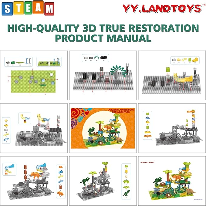 Dinosaur Marble Runs for Kids 4-8 Building Blocks/125Pcs Classic Big Blocks Compatible with LEGO DUPLOS for Age 2-5/Montessori Learning STEM Toys/Toddler Marble Maze Gift Toy for Kids Age 3,4,5,6,7,8+