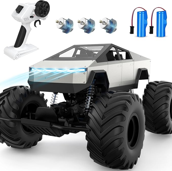 INGQU® 1:8 Big Monster Truck Toys, XXX-Large Alloy 4WD Off Road Remote Control Truck with 3 Powerful Motors LED Headlight, 2.4GHz All Terrain Rock Crawler RC Truck for Boys Kids Age 6 7 8 9 10-12+
