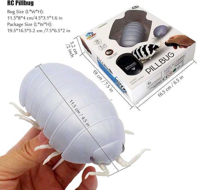 Tipmant RC Bug Remote Control Worm Realistic Pillbug Electronic Animal Prank Toy Insect Car Vehicle Kids Birthday Gifts (White)