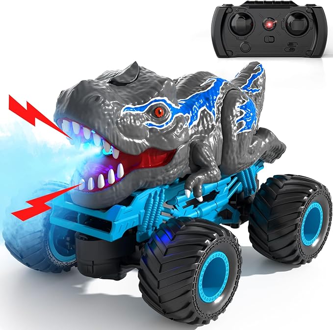 Remote Control Dinosaur Car for Boys Kids, 2.4Ghz RC Dinosaur Truck for Toddlers, Electric Hobby RC Car Toys with Light & Sound Spray Christmas Birthday for 3 4 5 6 7 8 Year olds Kids Boys
