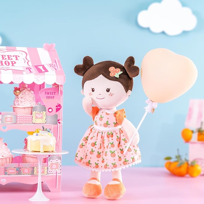 Onetoo Baby Soft Dolls Girls First Baby Doll Sleeping Cuddle Buddy Dolls Plush Rag Doll for Girls Wear Orang Dress 14"