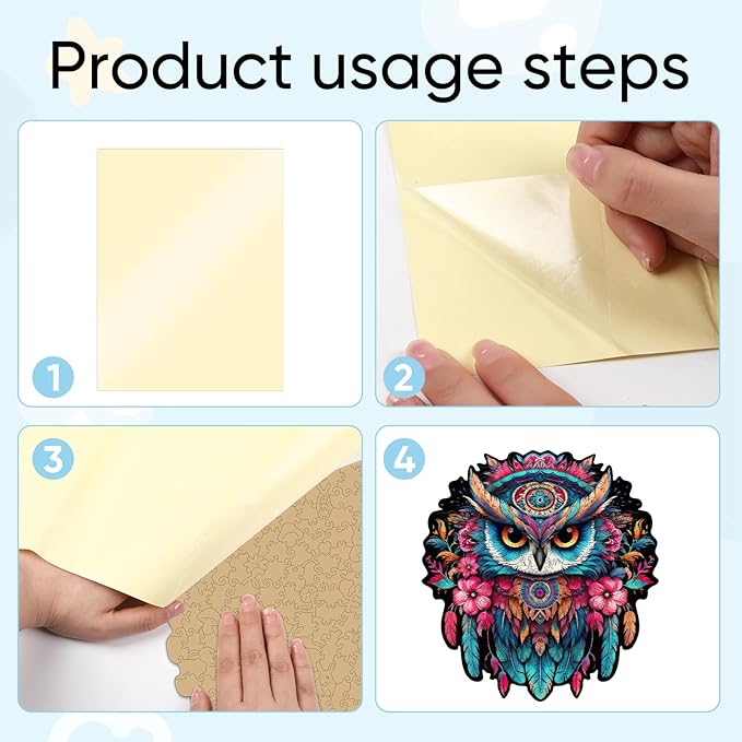 Feather Owl Wooden Jigsaw Puzzle for Adult and Kids 200 Pcs Unique Shape Wood Multicolor Beautiful Box Fun Challenge Brain Teaser Family Game Creative Gift for Friends Rompecabezas Madera