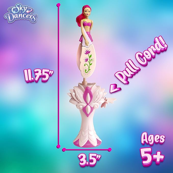 Sky Dancers Fuchsia Fantasy – The Original Flying Doll Toy – Pull String Powered, Use Indoors or Outdoors, No Batteries Required, Gift for Kids 6+