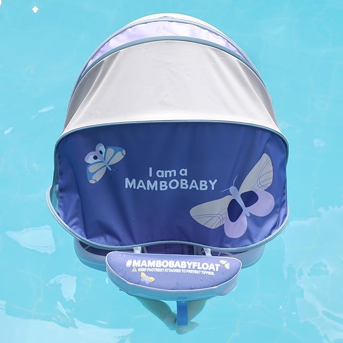 Mambobaby Float Add Tail Baby Swim Float with Canopy Solid Pool Infant Swim Trainer Swimming Training Lying Air Free Water Floats Non-Inflatable Waist Swim Ring for Toddlers (Butterfly-Purple)