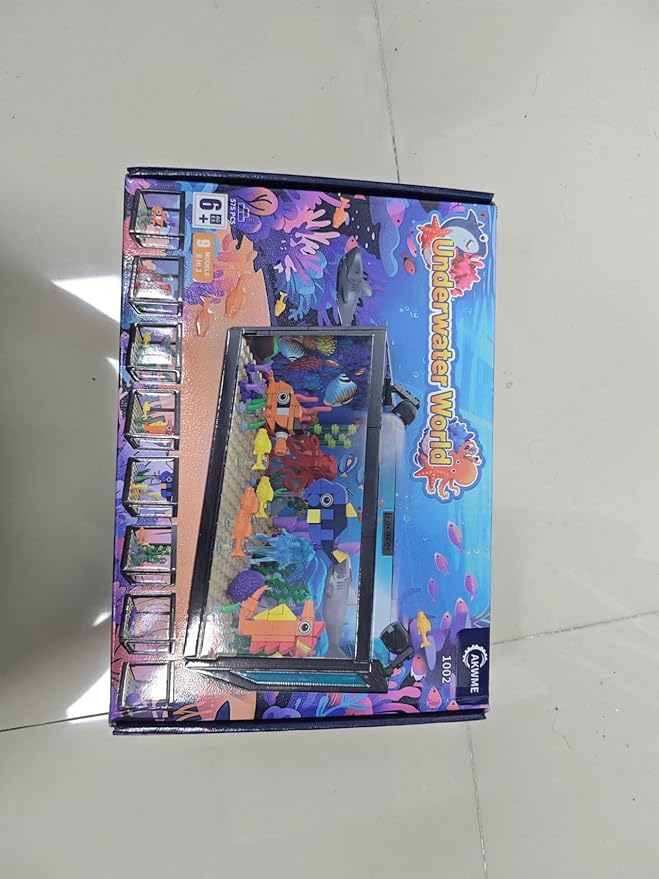 8 in 1 Fish Tank Building Sets, Marine Aquarium Building Block with LED Light Party Favors 9 Model Toy Including Shark Octopus Crab, Christmas Birthday Gifts for Boys Girls Kids Ages 6 8 10 12+