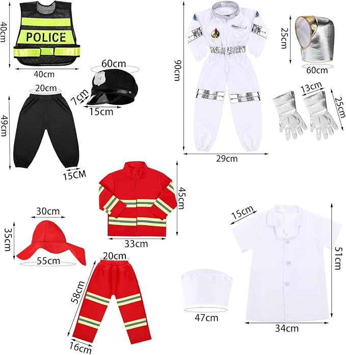 Vicenpal 4 Sets 12 Pcs Pretend Play Kids Costumes Set Christmas Gifts Role Play Costume Dress Costume for Kids Boys Girls