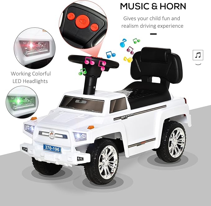 Aosom Kids Ride on Push Car, SUV Style Sliding Walking Car for Toddle with Horn, Music, Working Lights, Hidden Storage and Anti-Dumping System, White