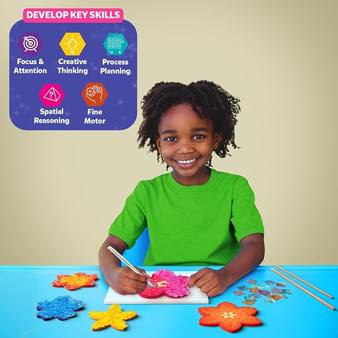 Skillmatics Poke-in Art - Flower Bouquet, Mess-Free Fun for Kids, DIY Wood Craft Kits, Creative Activity, Gifts for Girls & Boys Ages 4, 5, 6, 7, 8, 9